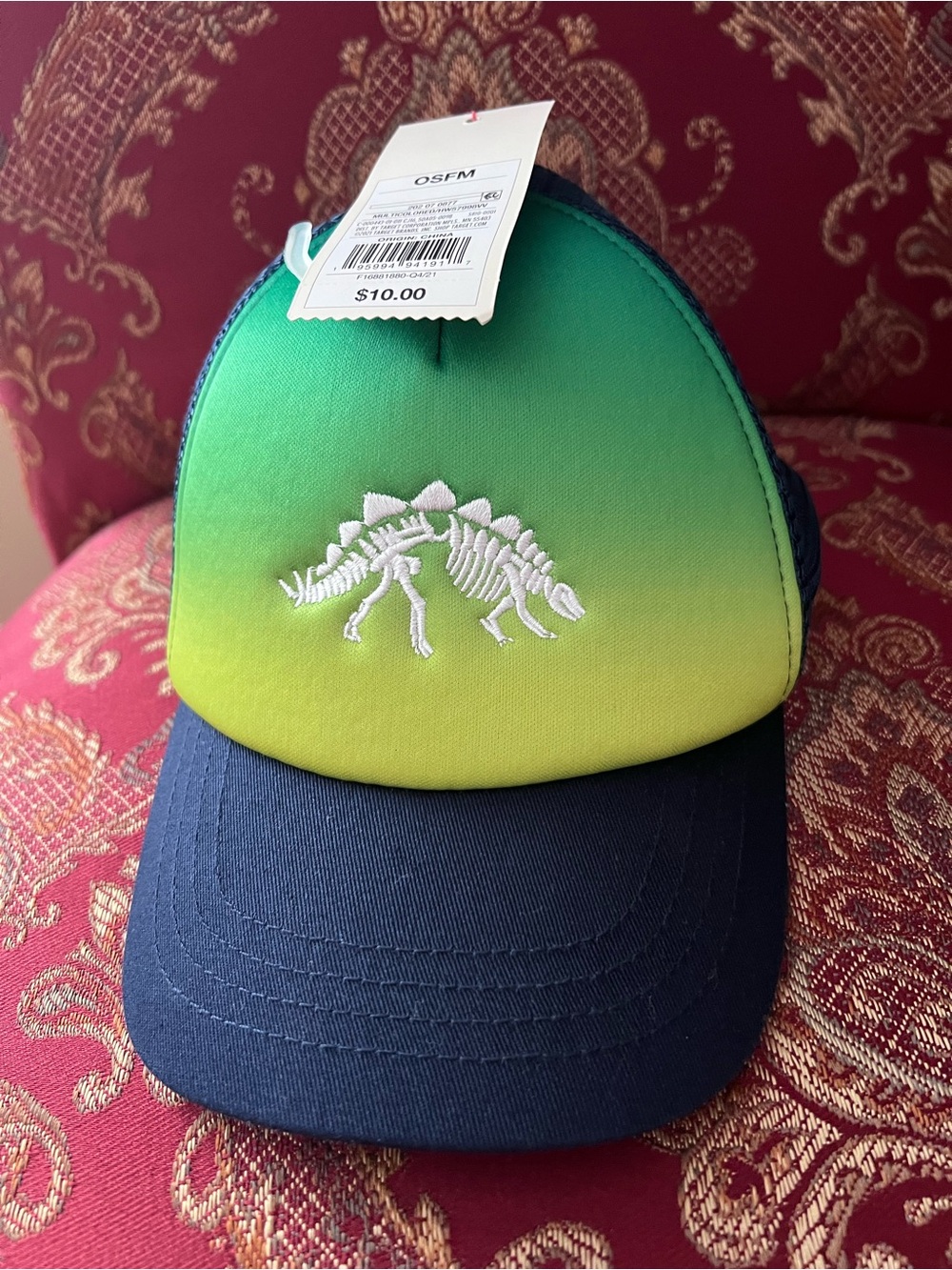 NWT- Kids cat and jack Green and Navy baseball hat with Dinosaur Embroidery